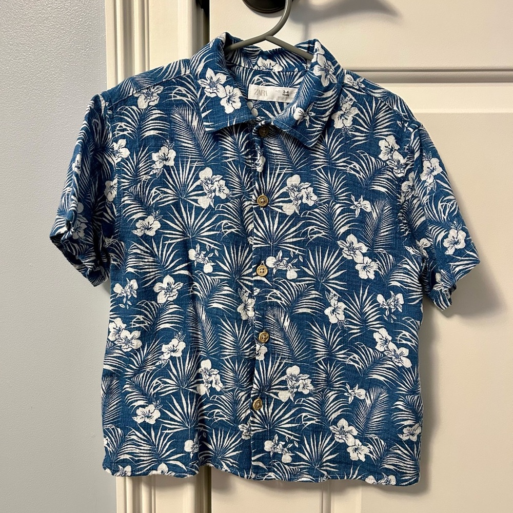 Zara Boys Tropical Blue Floral Kids Shirt